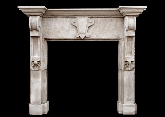 A large English limestone fireplace with shaped brackets (pair available)