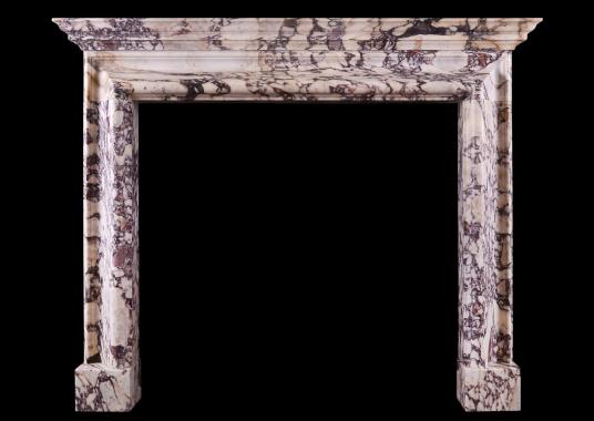 An architectural fireplace in Breche Violette marble